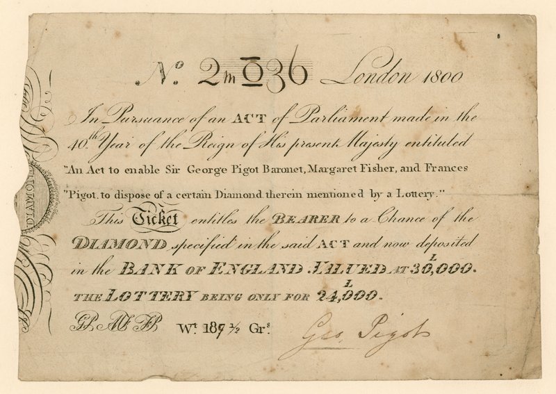Lotteria per vincere un diamante, 1800 da English School