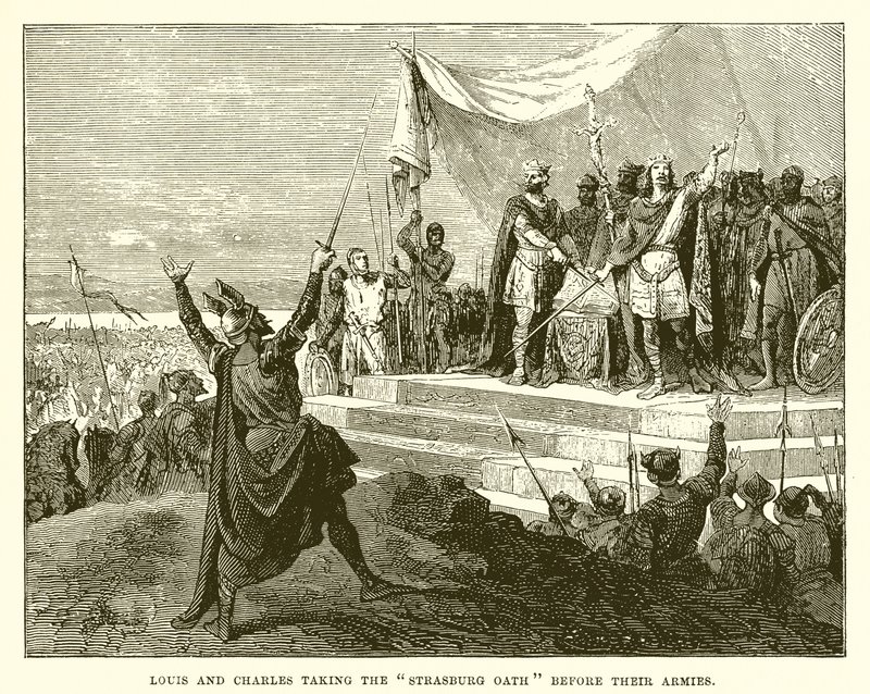 Ludovico e Carlo fanno il giuramento di Strasburgo davanti ai loro eserciti da English School