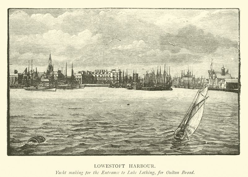 Porto di Lowestoft. Yacht verso l