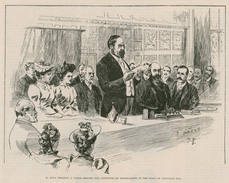 M Emile Zola che legge un documento davanti all