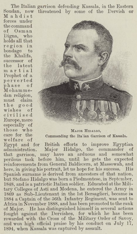 Maggiore Hidalgo, comandante della guarnigione italiana di Kassala (incisione) da English School