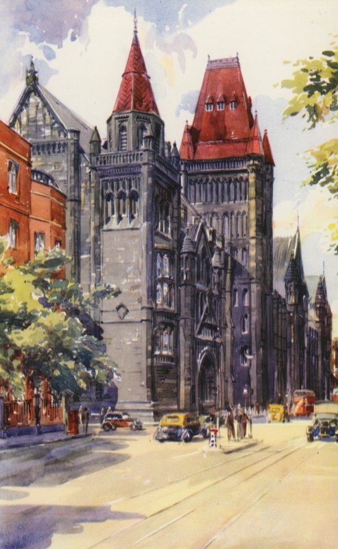 Università di Manchester (litografia a colori) da English School