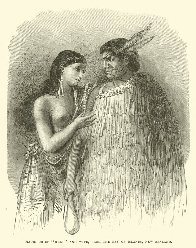 Capo Maori Heki e moglie, dalla Baia delle Isole, Nuova Zelanda da English School