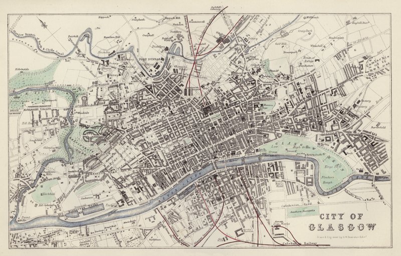 Mappa: Città di Glasgow, disegnata e incisa da G H Swanston, Edimburgo da English School