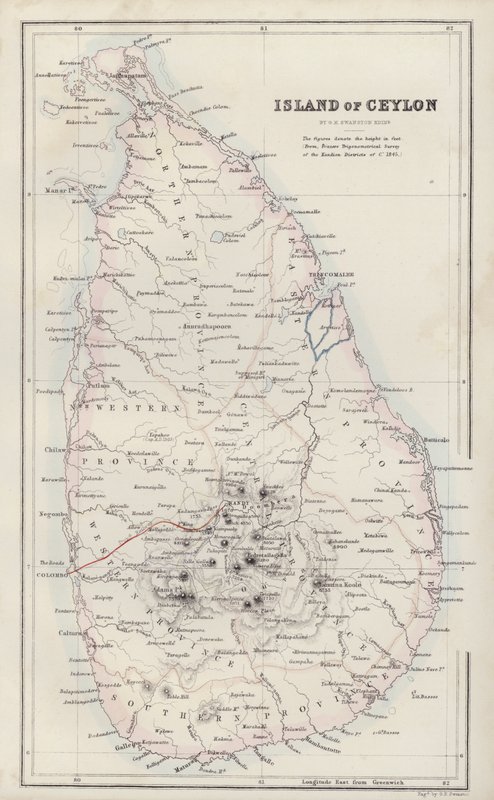 Mappa: Isola di Ceylon, di G H Swanston, Edimburgo (litografia a colori) da English School