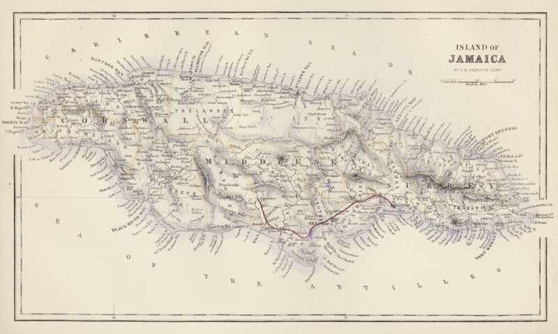 Mappa: Isola di Giamaica, di G H Swanston, Edimburgo da English School