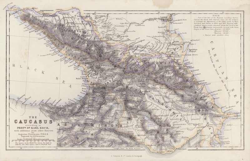 Mappa: Il Caucaso, secondo il Professor Dottor Karl Koch, con aggiunte da altre fonti, di Augustus Petermann da English School