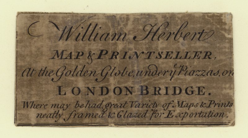 Venditore di mappe e stampe, William Herbert, biglietto da visita da English School