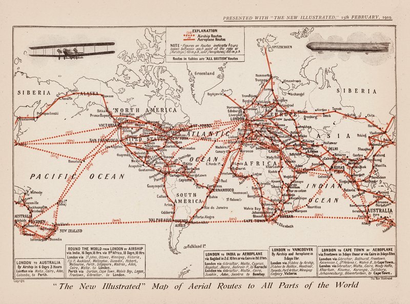 Mappa delle rotte aeree verso tutte le parti del mondo da English School
