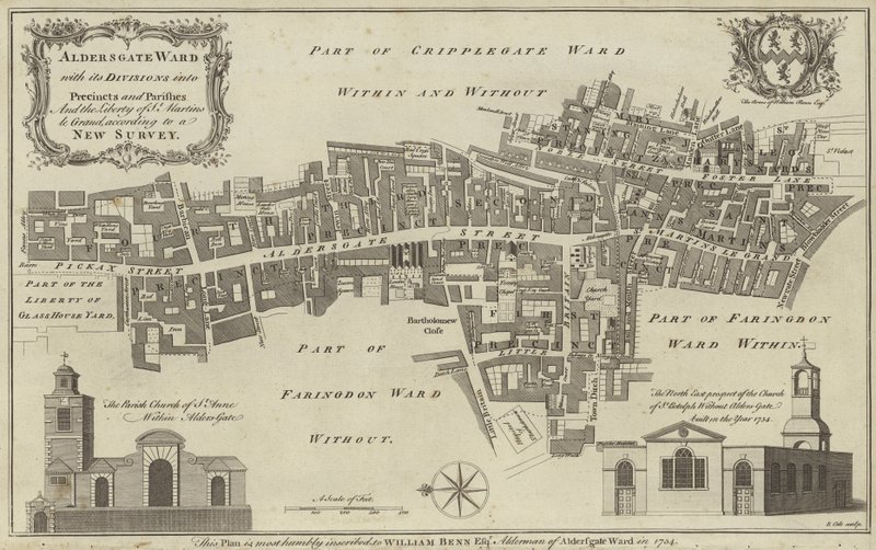 Mappa del quartiere di Aldersgate, Città di Londra da English School