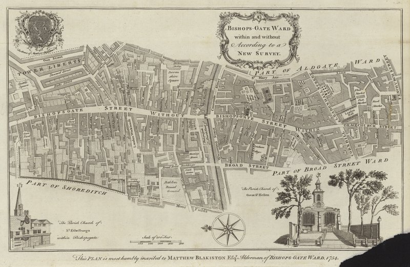 Mappa del quartiere di Bishopsgate, Londra da English School