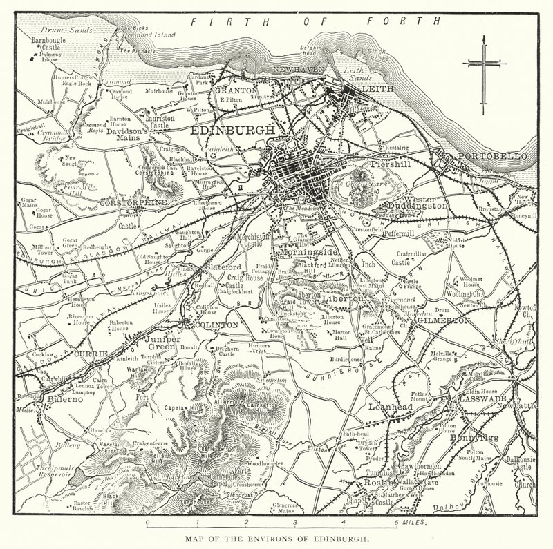 Mappa dei dintorni di Edimburgo da English School