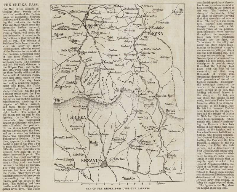 Mappa del Passo di Shipka sui Balcani da English School