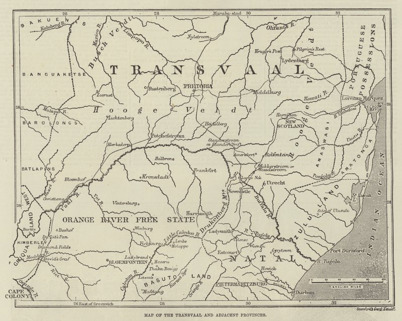 Mappa del Transvaal e delle province adiacenti (incisione) da English School