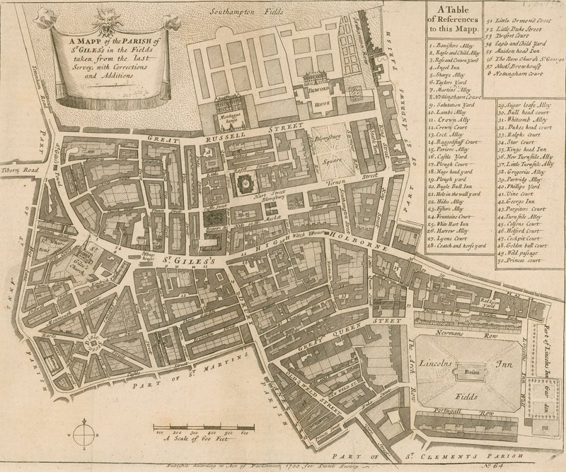 Mappa della parrocchia di St Giles in the Fields, Londra da English School