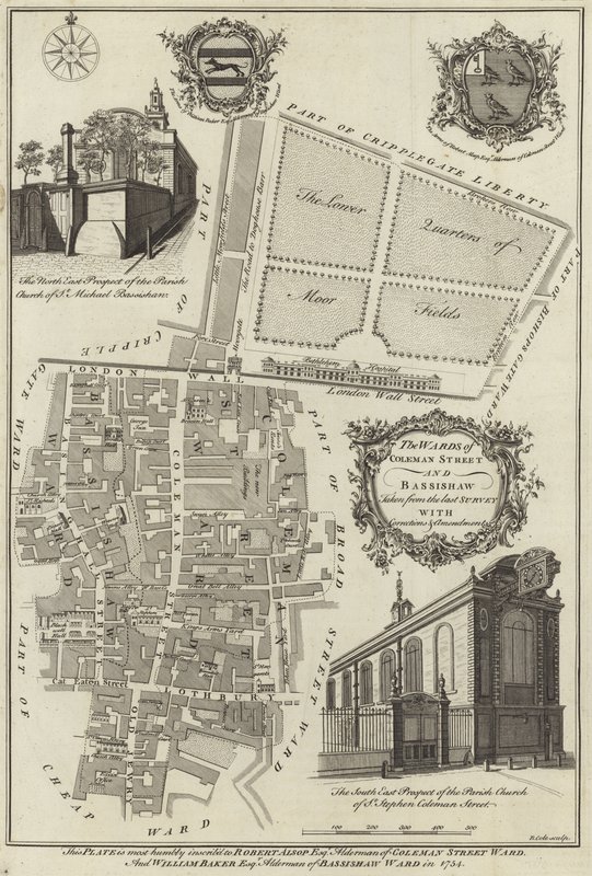 Mappa dei quartieri di Coleman Street e Bassishaw, Londra da English School