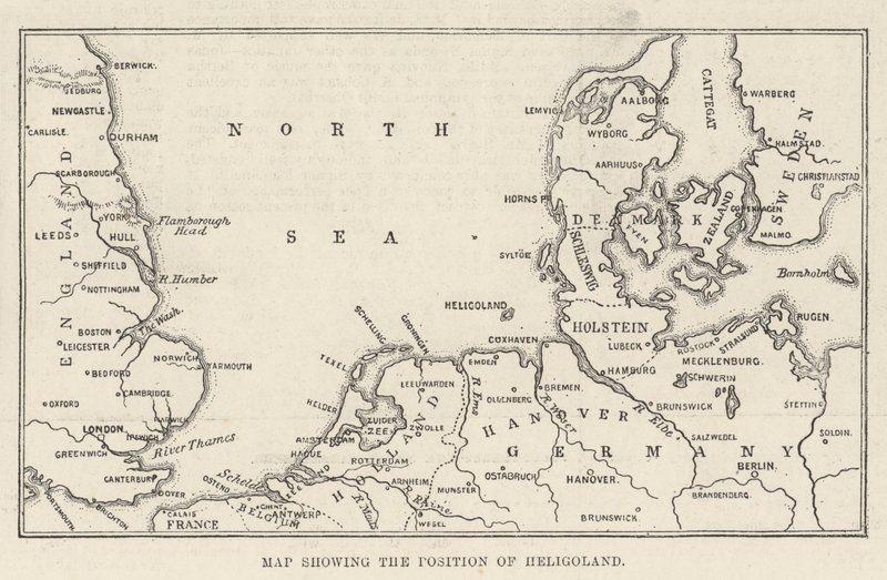 Mappa che mostra la Posizione di Heligoland (incisione) da English School