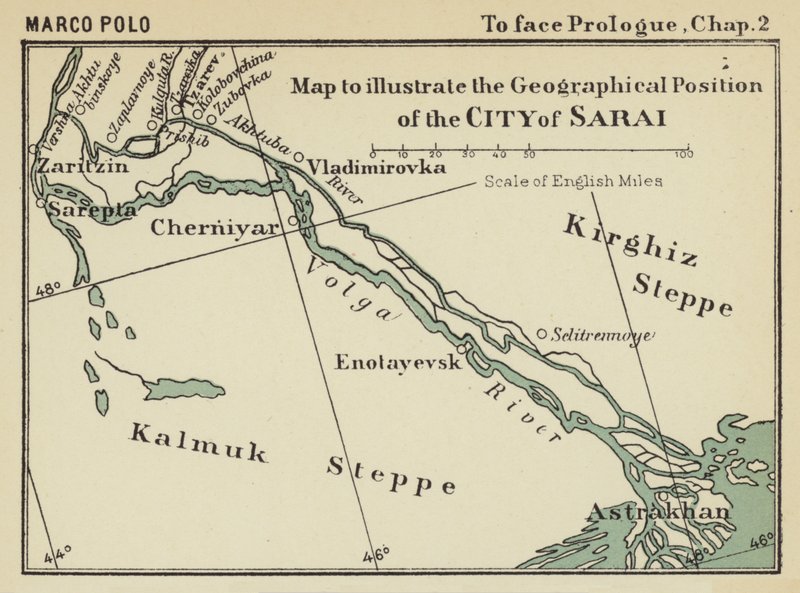 Mappa per illustrare la posizione geografica della città di Sarai (litografia) da English School