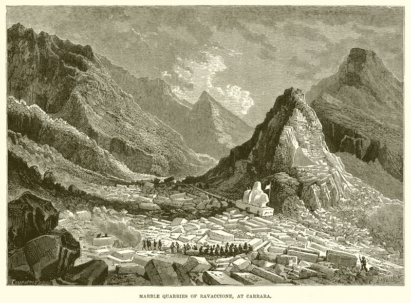 Cave di marmo di Ravaccione, a Carrara (incisione) da English School