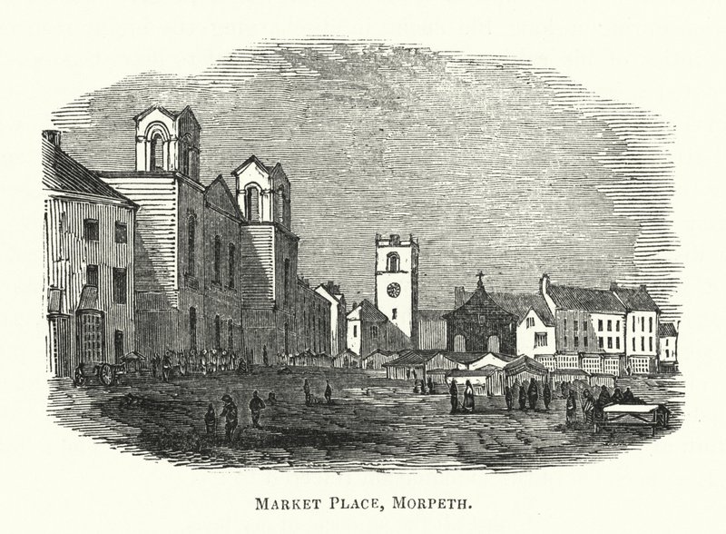Piazza del Mercato, Morpeth (incisione) da English School