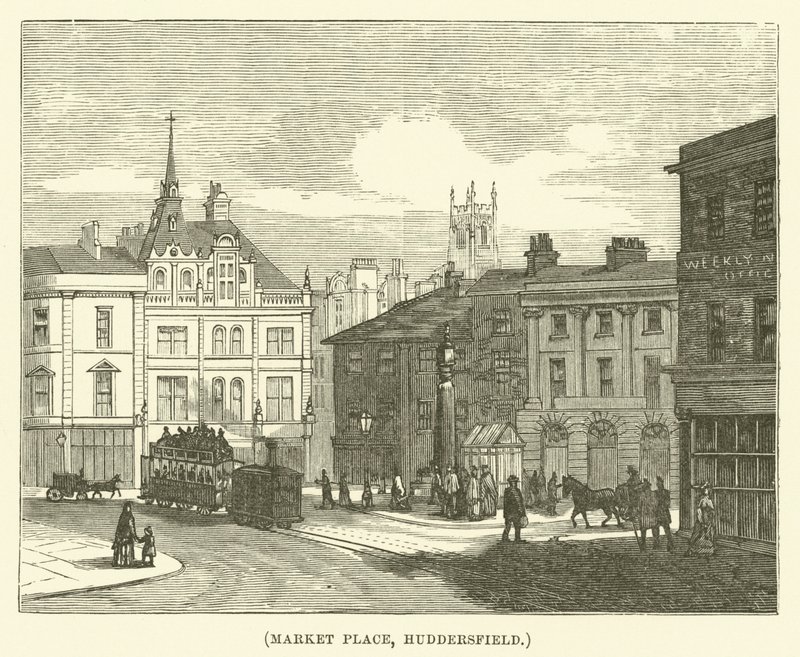 Piazza del mercato, Huddersfield (incisione) da English School