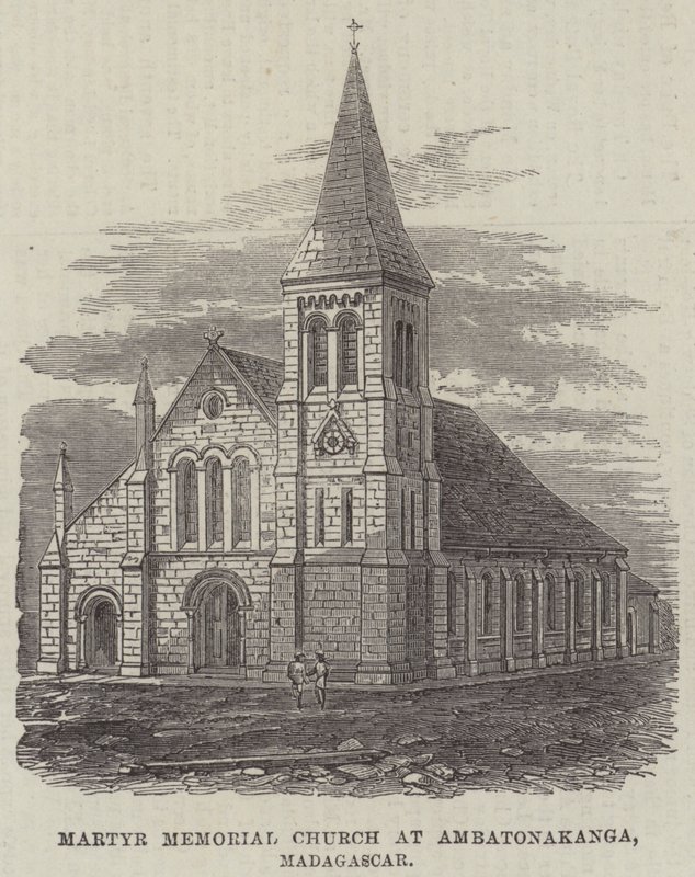 Chiesa del Memoriale dei Martiri ad Ambatonakanga, Madagascar (incisione) da English School
