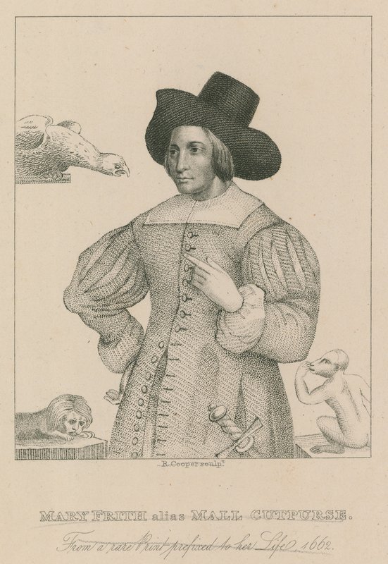 Mary Frith, alias Moll Curpurse, da una rara stampa prefata alla sua vita, 1662 da English School