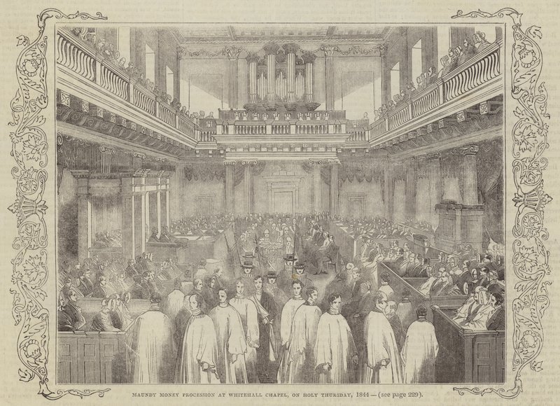 Processione del denaro di Maundy alla Cappella di Whitehall, il Giovedì Santo, 1844 da English School