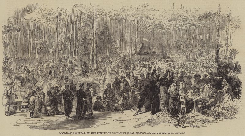Festa del Primo Maggio nella foresta di Sokolniki, vicino a Mosca (incisione) da English School