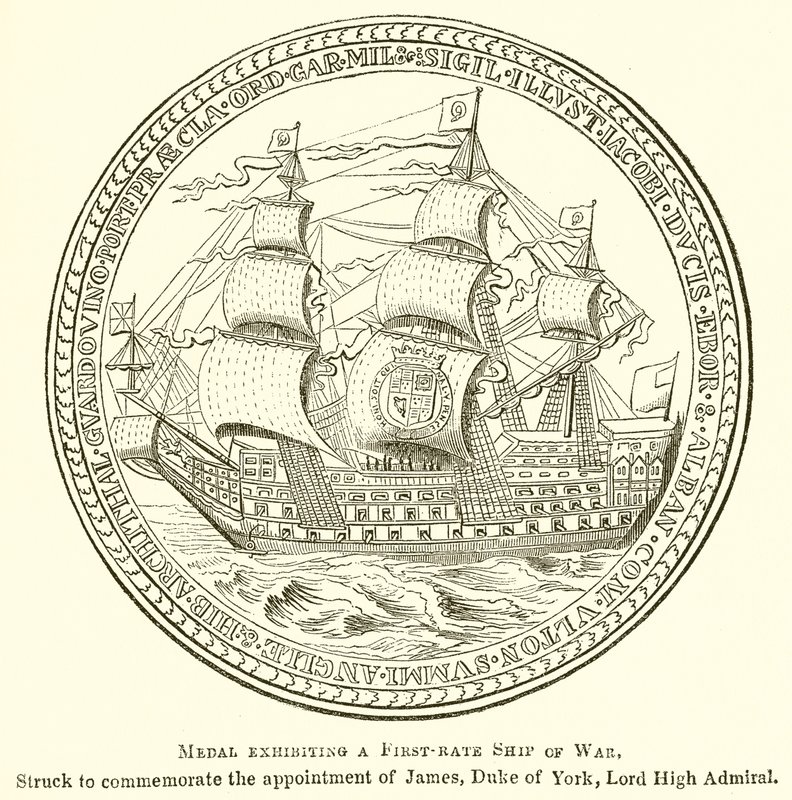 Medaglia che Mostra una Nave da Guerra di Prima Classe da English School