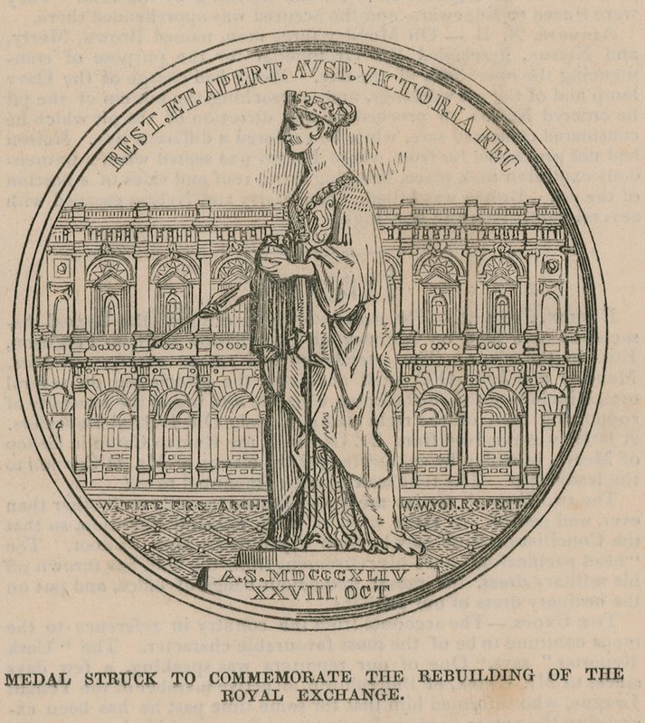 Medaglia coniata per commemorare la ricostruzione della Royal Exchange da English School