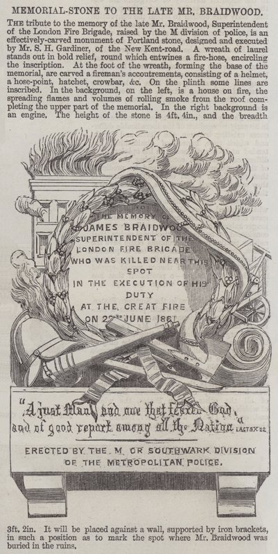 Pietra commemorativa per il defunto signor Braidwood (incisione) da English School