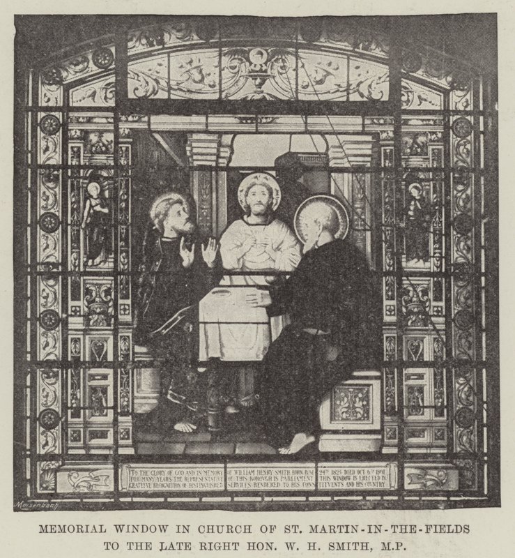 Finestra commemorativa nella Chiesa di St Martin-in-the-Fields per il defunto Onorevole W H Smith, MP da English School