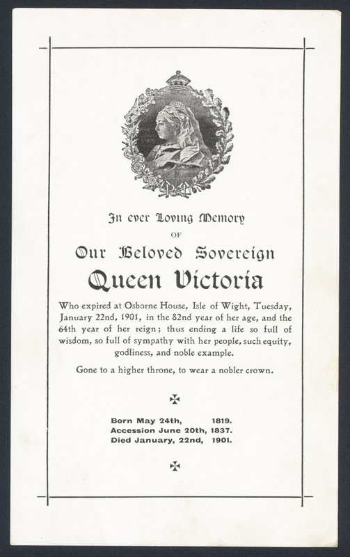 Biglietto commemorativo per la Regina Vittoria da English School