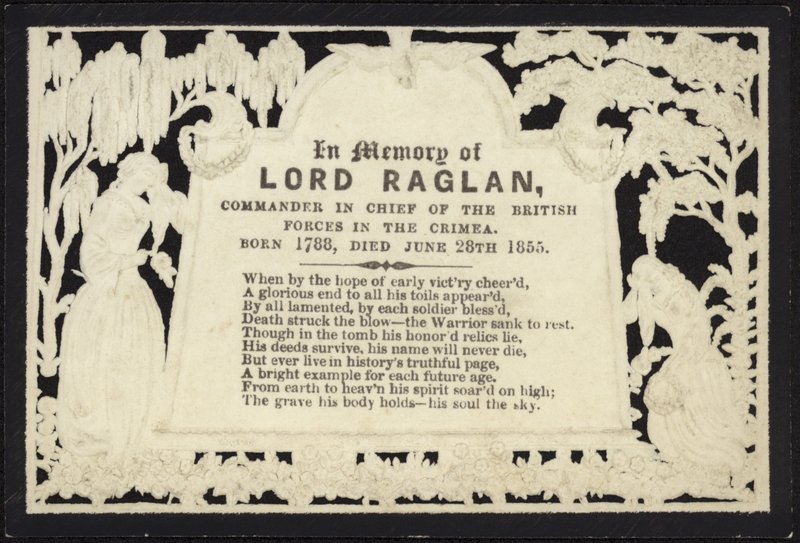 Biglietto commemorativo in memoria di Lord Raglan da English School