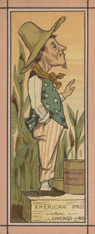 Illustrazione del menu: Cibo in scatola americano (litografia a colori) da English School