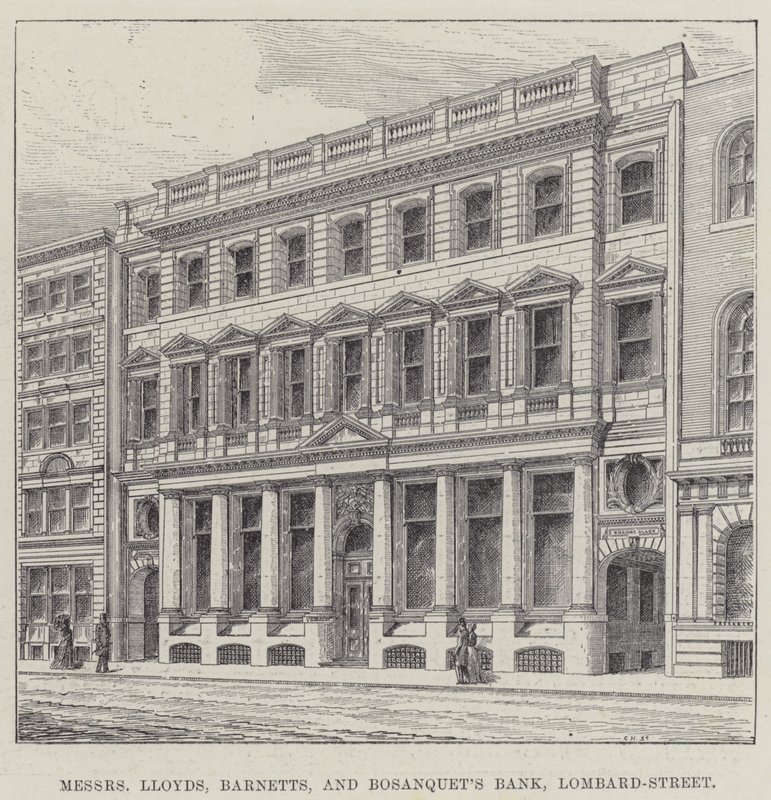 La Banca di Messers Lloyds, Barnetts e Bosanquet, Lombard-Street (incisione) da English School