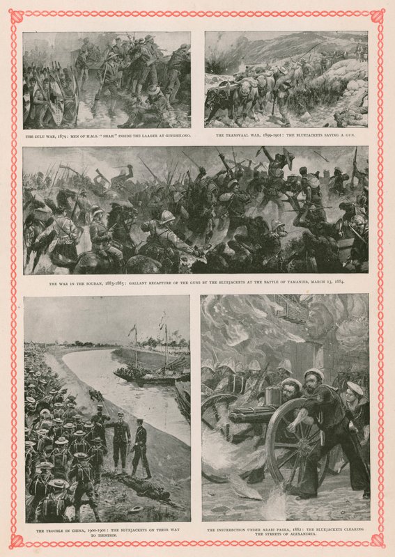 Azioni militari che coinvolgono marinai britannici durante il regno della regina Vittoria: la guerra zulu, la guerra boera, la rivolta mahdista in Sudan, la ribellione dei Boxer e la guerra anglo-egiziana da English School