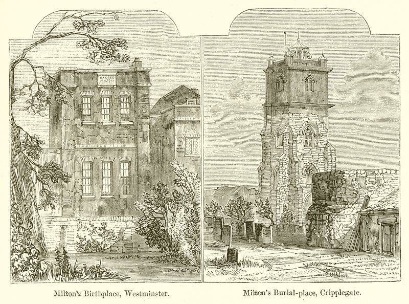 Luogo di nascita di Milton, Westminster. Luogo di sepoltura di Milton, Cripplegate da English School
