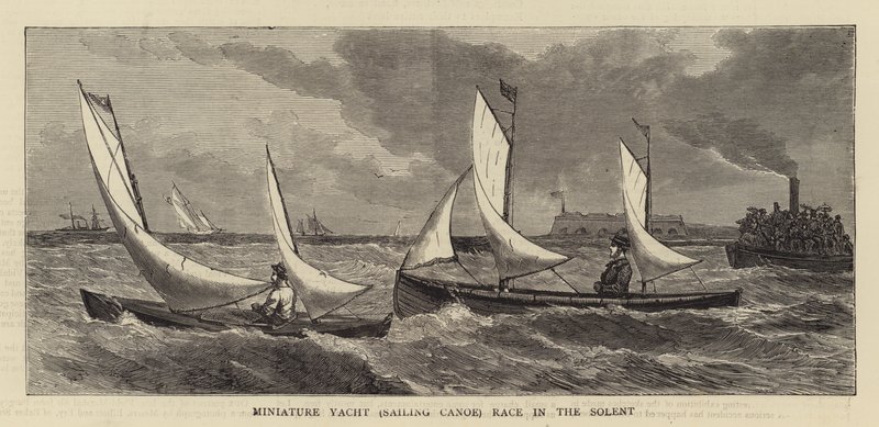 Gara di yacht in miniatura (canoa a vela) nel Solent (incisione) da English School