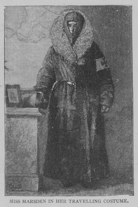 Miss Marsden nel suo costume da viaggio da English School