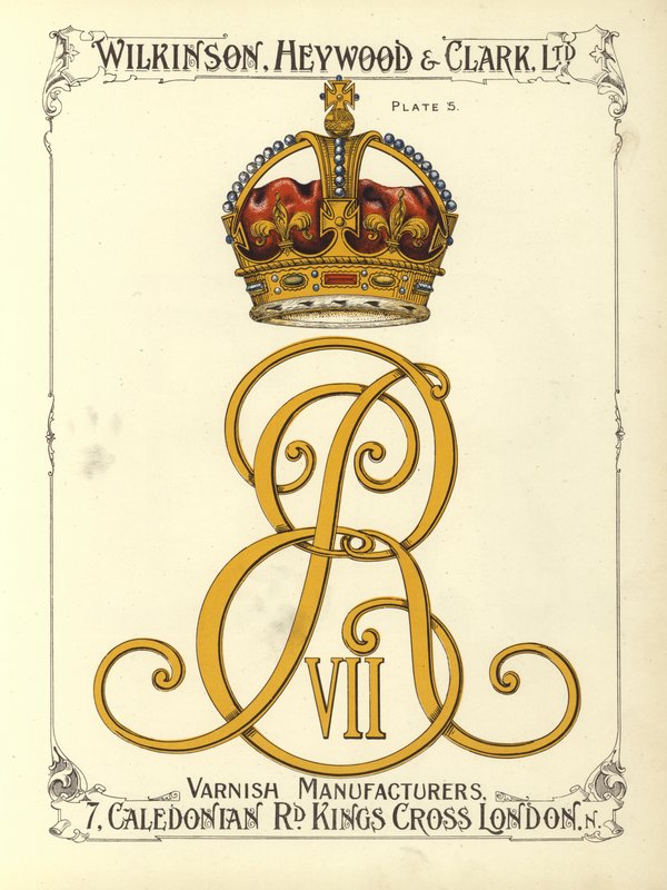 Monogramma del Re Edoardo VII (cromolitografia) da English School