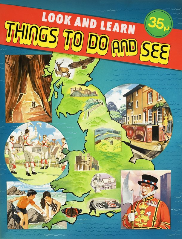 Montaggio di immagini intorno alla mappa della Gran Bretagna da English School