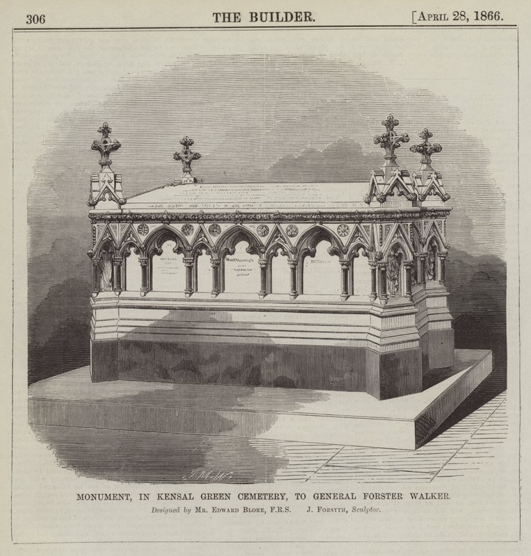 Monumento, nel Cimitero di Kensal Green, al Generale Forster Walker, progettato da Mr Edward Blore, FRS da English School
