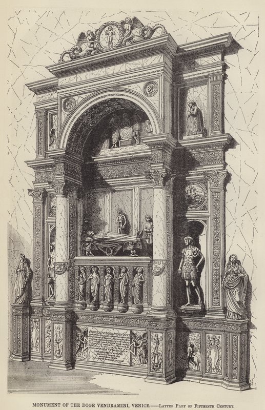 Monumento del Doge Vendramini, Venezia, Fine del Quindicesimo Secolo (incisione) da English School
