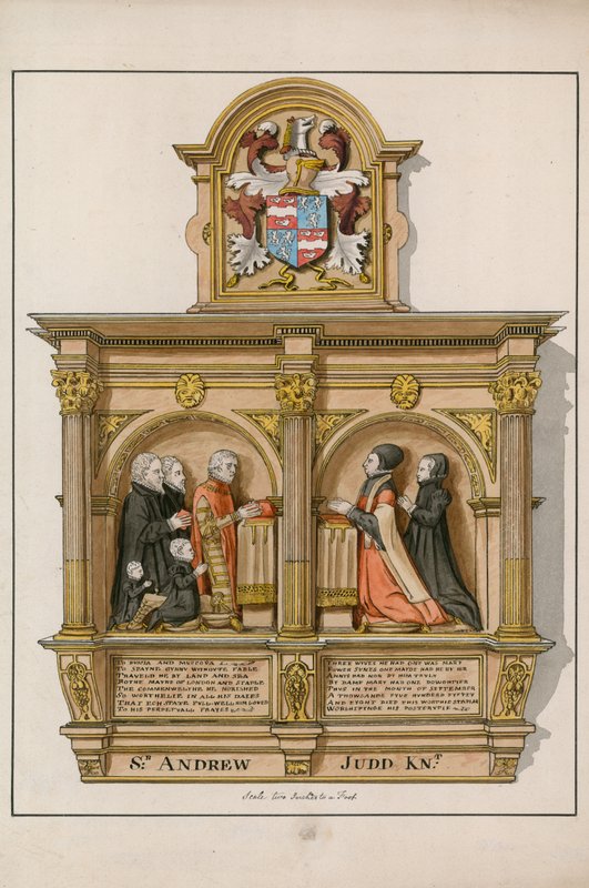 Monumento a Sir Andrew Judd, sceriffo e sindaco, nella chiesa di St Helens Bishopsgate, Londra da English School