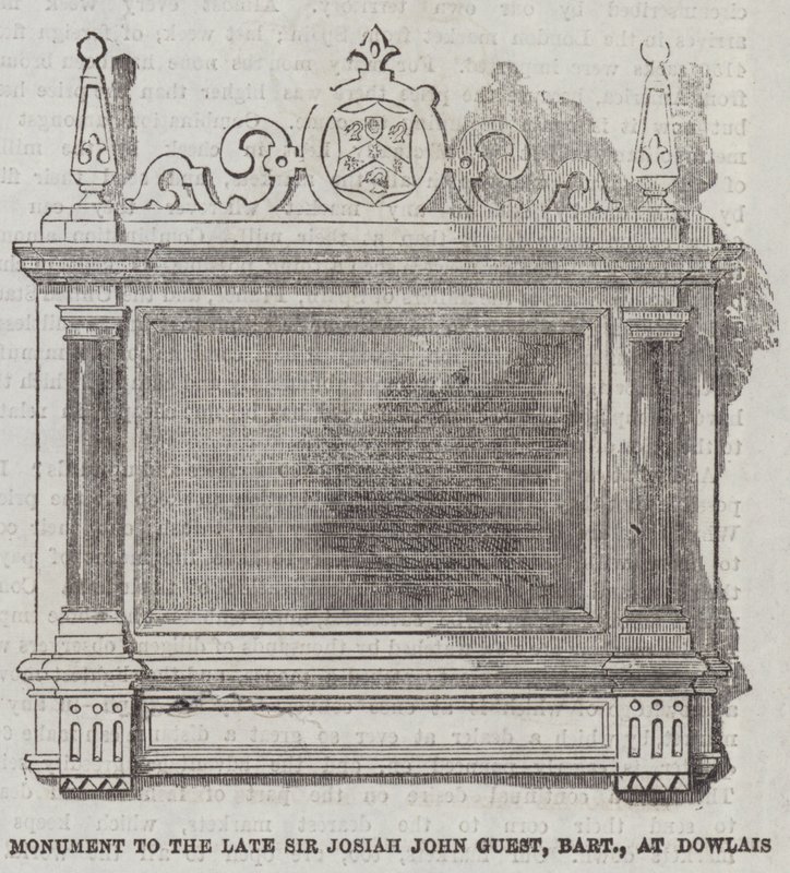 Monumento al defunto Sir Josiah John Guest, baronetto, a Dowlais da English School