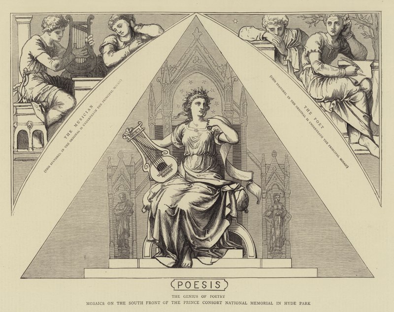 Mosaici sulla Facciata Sud del Memoriale Nazionale del Principe Consorte a Hyde Park (incisione) da English School