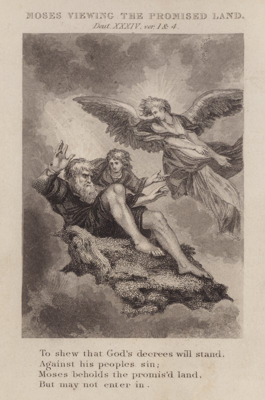 Mosè osserva la terra promessa, Deuteronomio XXXIV, versetti 1 e 4 da English School