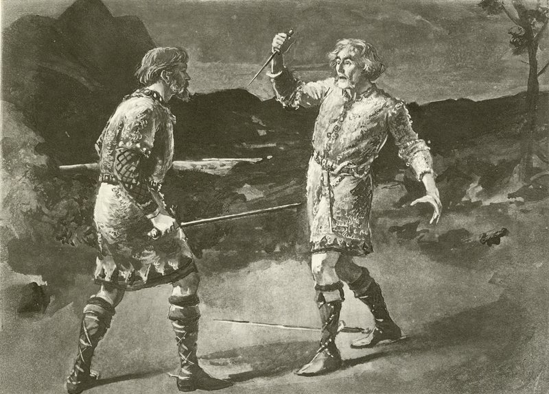 Mr Alexander come Macduff e Mr Irving come Macbeth (incisione) da English School